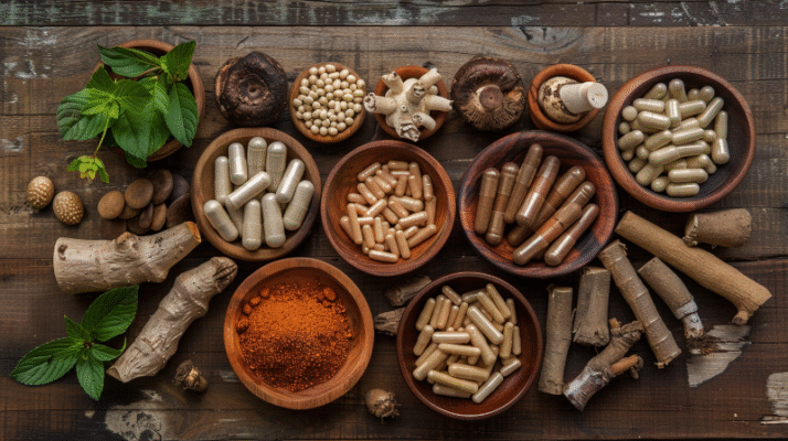naturalne adaptogeny rhodiola zen szen lions mane grzyby ziola